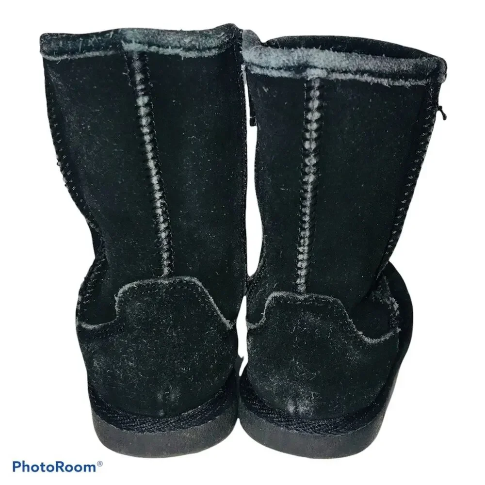 LFU Little Girls Black Shearling Suede Boots Size 7